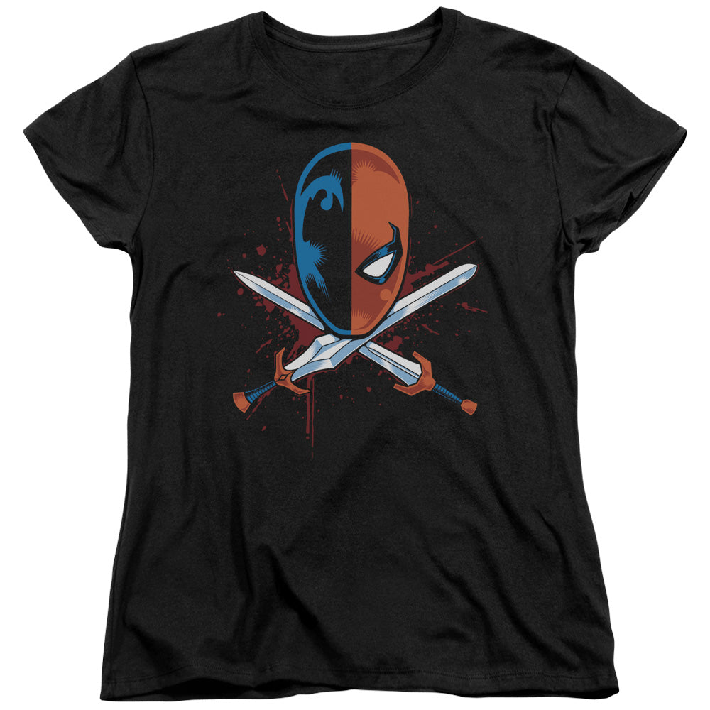 JLA/CROSSED SWORDS - S/S WOMENS TEE - BLACK