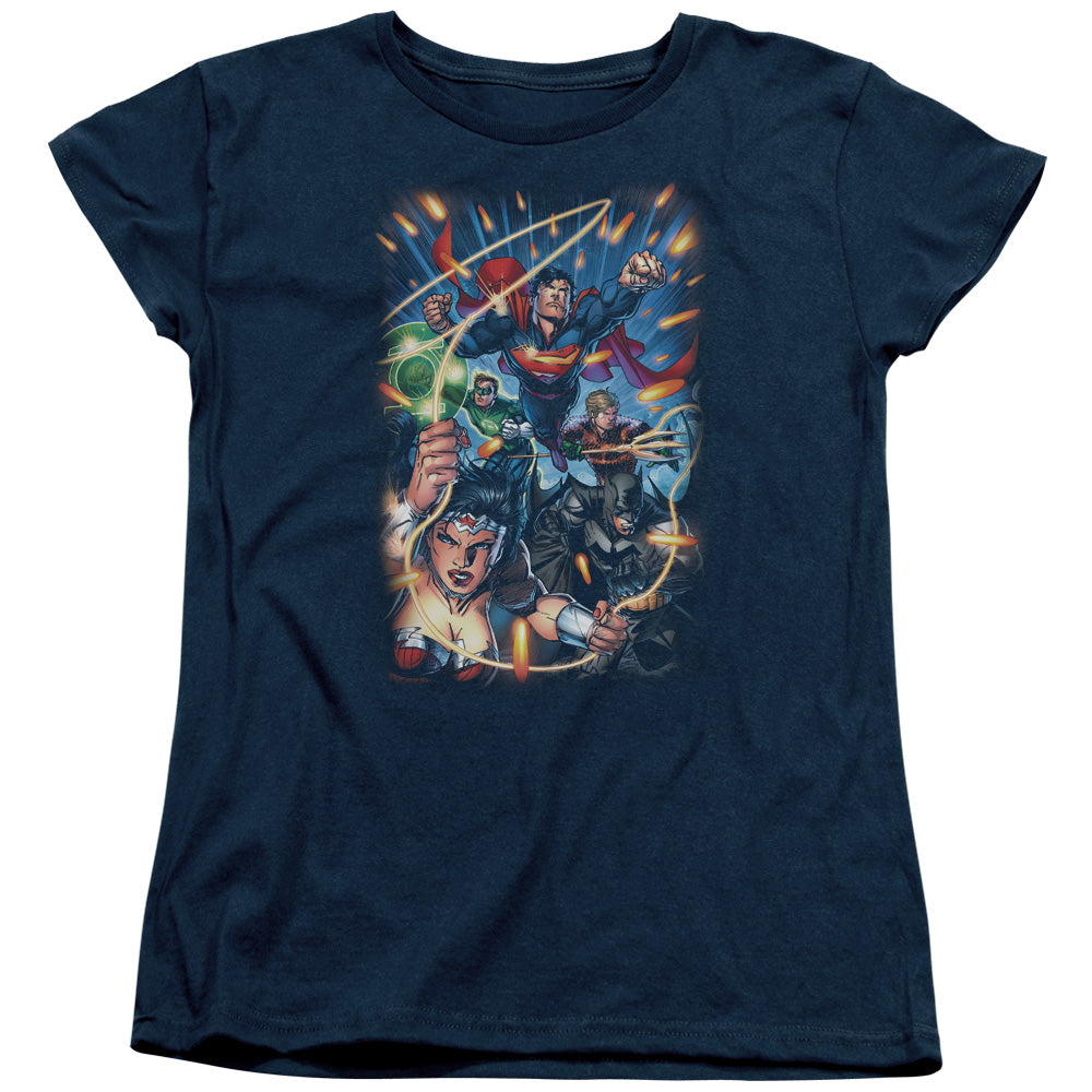 JLA/UNDER ATTACK - S/S WOMENS TEE - NAVY