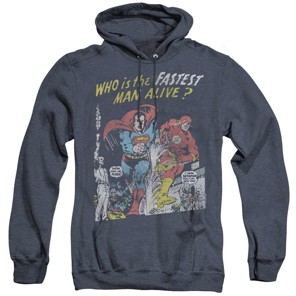 JLA/FASTEST MAN - ADULT HEATHER HOODIE - NAVY