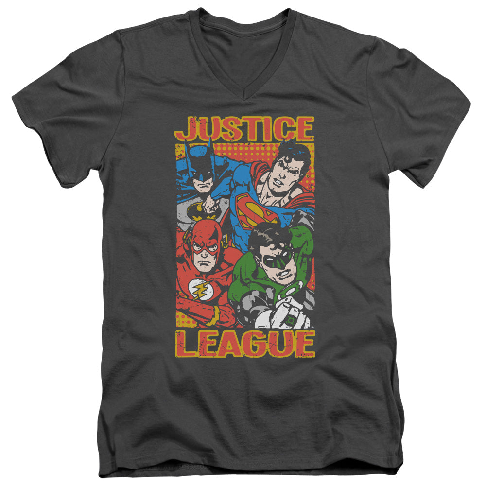 JLA/HERO MASHUP - S/S ADULT V-NECK 30/1 - CHARCOAL
