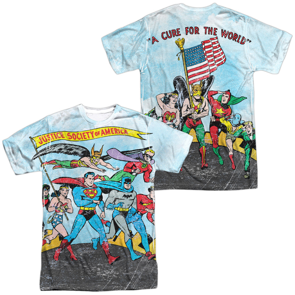 JLA/WORLD CURE (FRONT/BACK PRINT) - S/S ADULT POLY CREW - MULTI