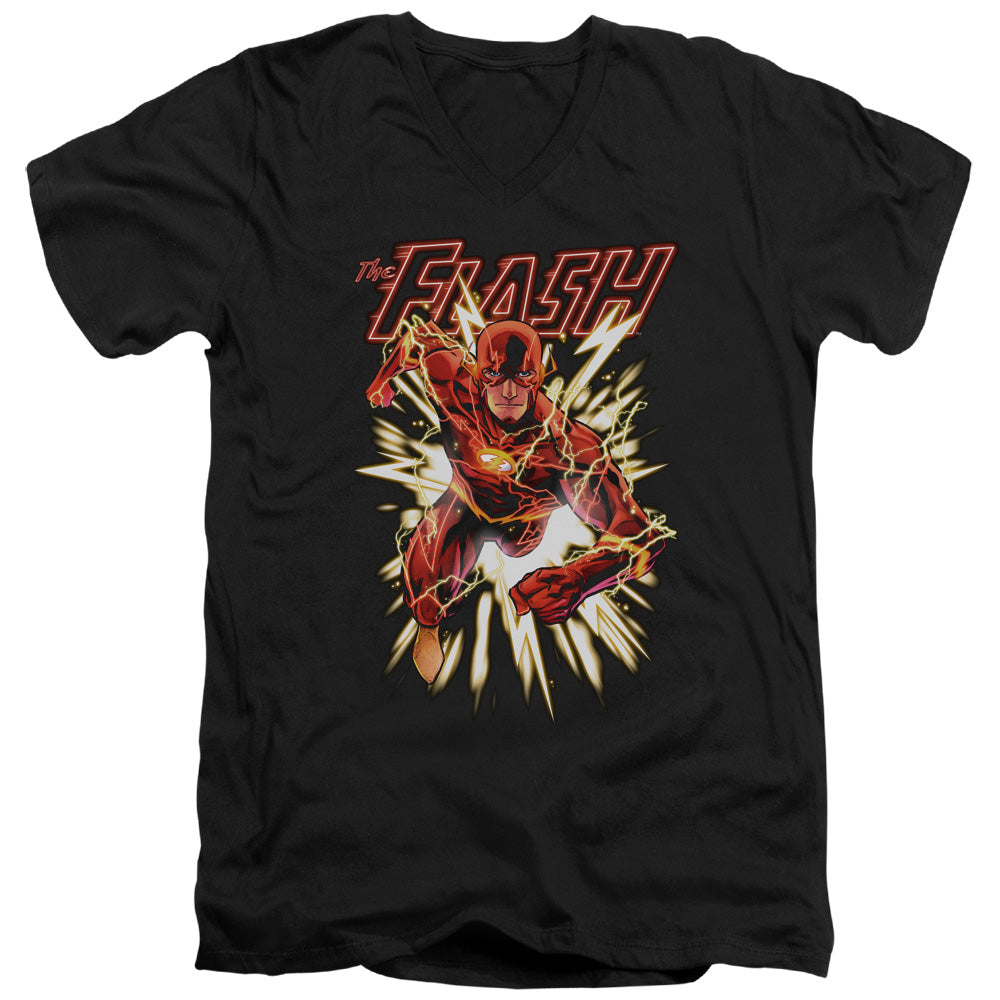 JLA/FLASH GLOW - S/S ADULT V-NECK 30/1 - BLACK