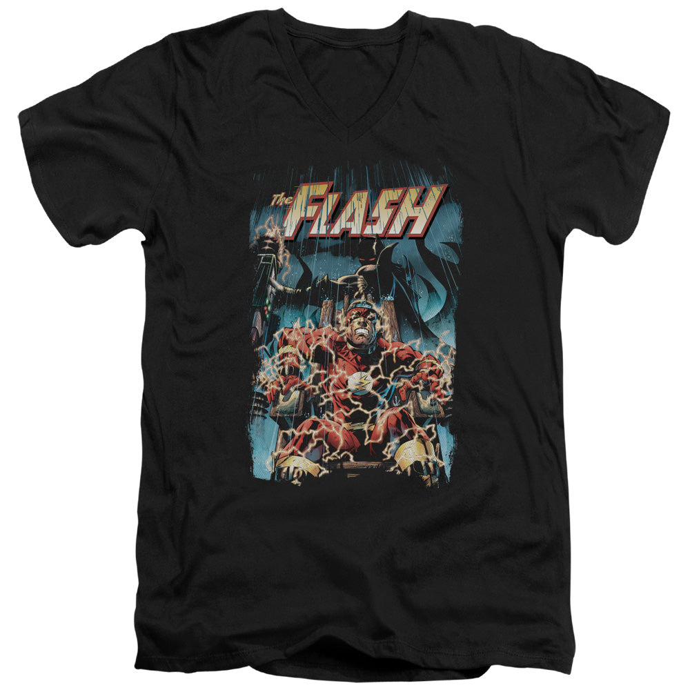 JLA/ELECTRIC CHAIR - S/S ADULT V-NECK 30/1 - BLACK