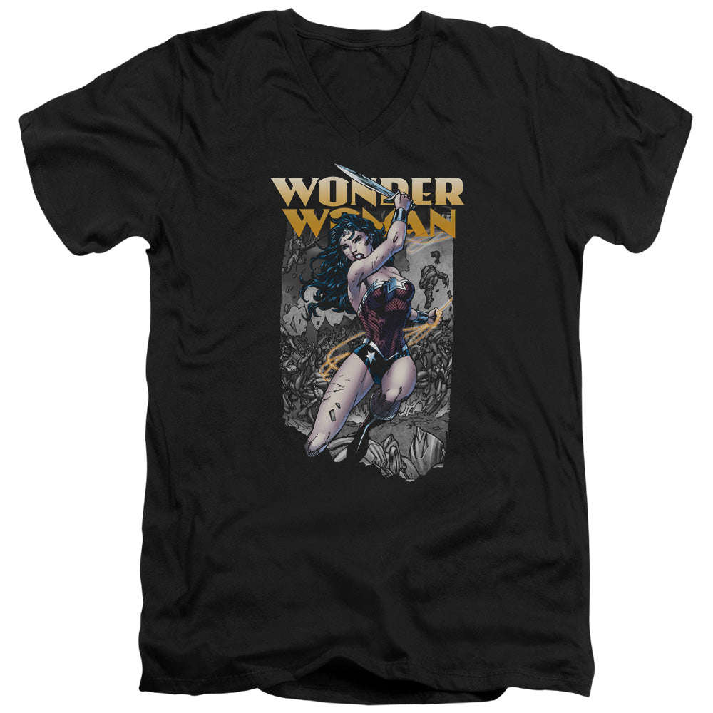 JLA/WONDER SLICE - S/S ADULT V-NECK 30/1 - BLACK