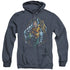 JLA/AQUAMAN THRASHING - ADULT HEATHER HOODIE - NAVY