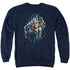 JLA/AQUAMAN THRASHING - ADULT CREWNECK SWEATSHIRT - NAVY