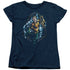 JLA/AQUAMAN THRASHING - S/S WOMENS TEE - NAVY