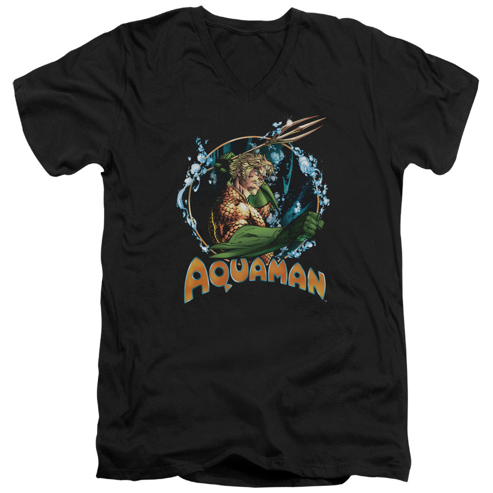 JLA/AQUAMAN RULER OF THE SEAS - S/S ADULT V-NECK 30/1 - BLACK