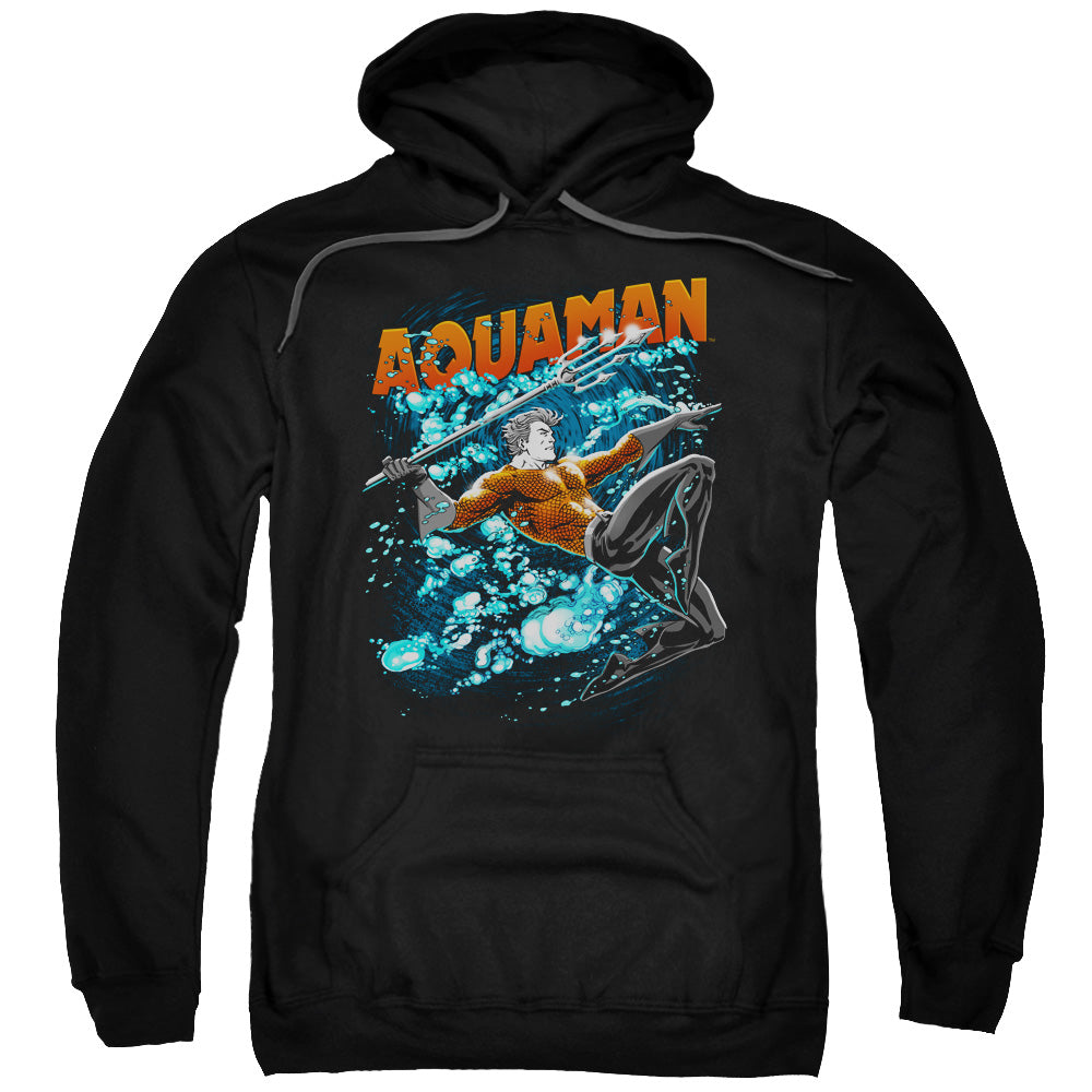 JLA/AQUAMAN AQUA BUBBLES - ADULT PULLOVER HOODIE - BLACK