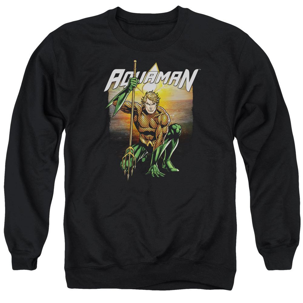 JLA/AQUAMAN BEACH SUNSET - ADULT CREWNECK SWEATSHIRT - BLACK
