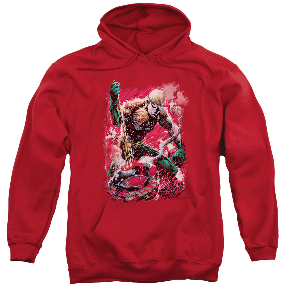 JLA/AQUAMAN FINISHED - ADULT PULLOVER HOODIE - RED