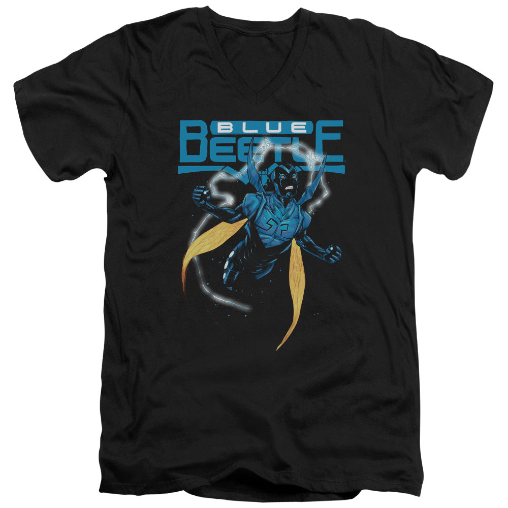 JLA/BLUE BEETLE - S/S ADULT V-NECK 30/1 - BLACK