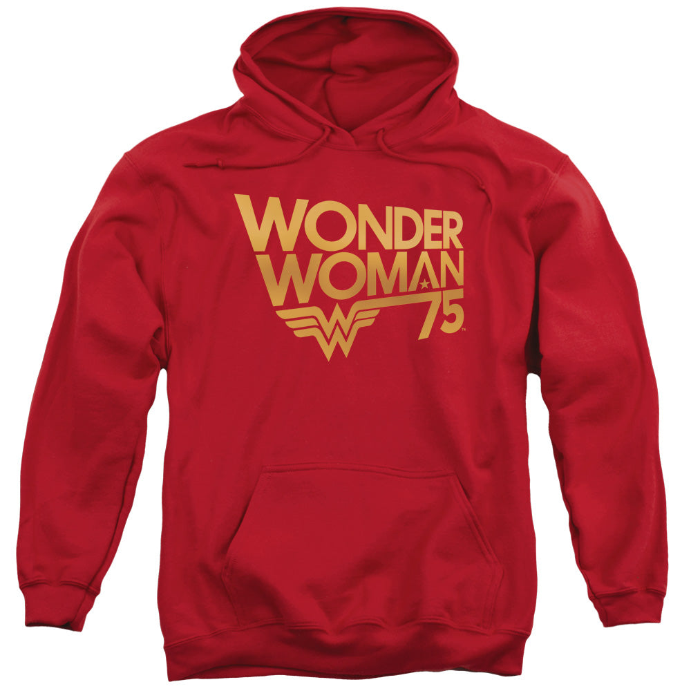 WONDER WOMAN/WONDER WOMAN 75TH ANNIVERSARY GOLD LOGO - ADULT PULLOVER HOODIE - RED