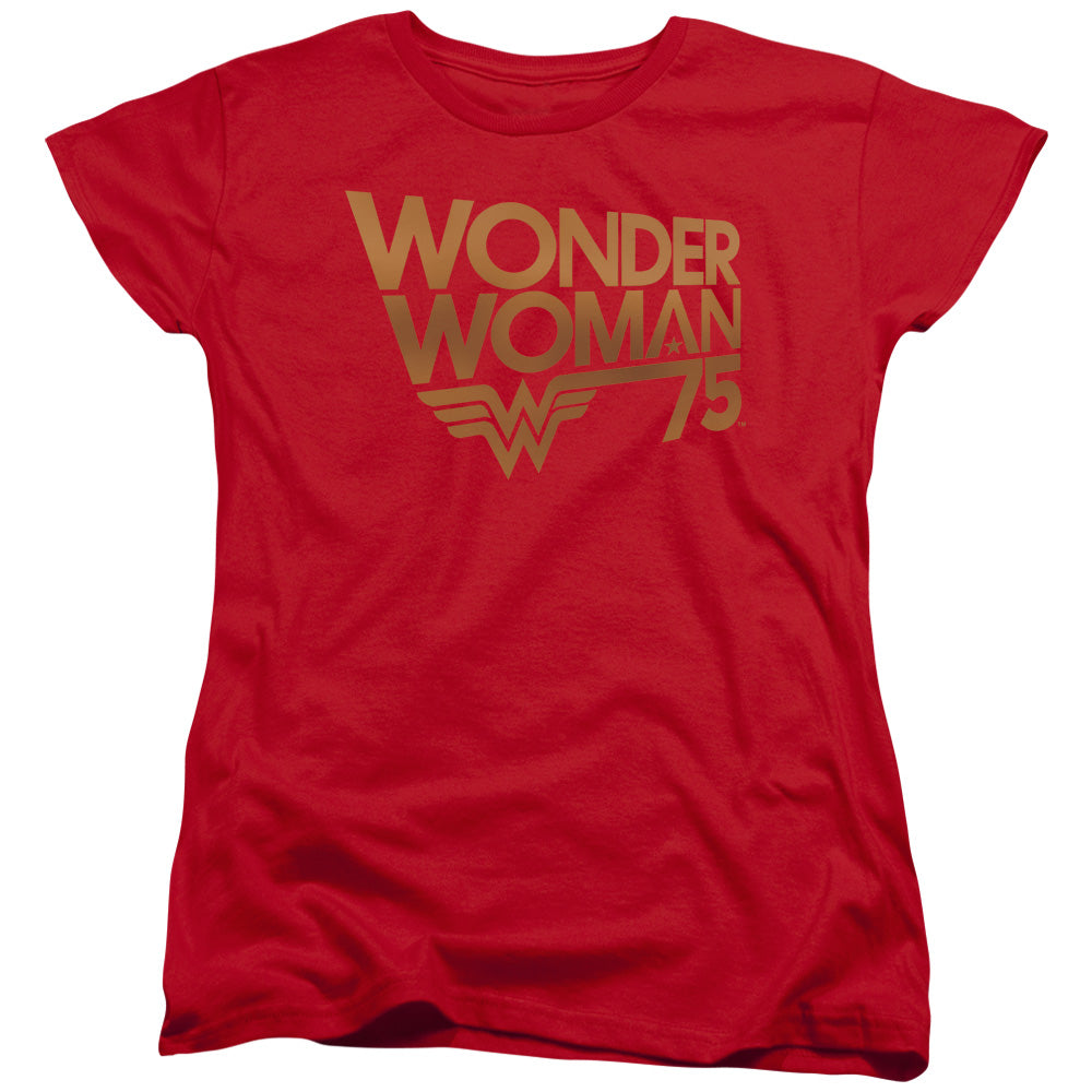 WONDER WOMAN/WONDER WOMAN 75TH ANNIVERSARY GOLD LOGO - S/S WOMENS TEE - RED