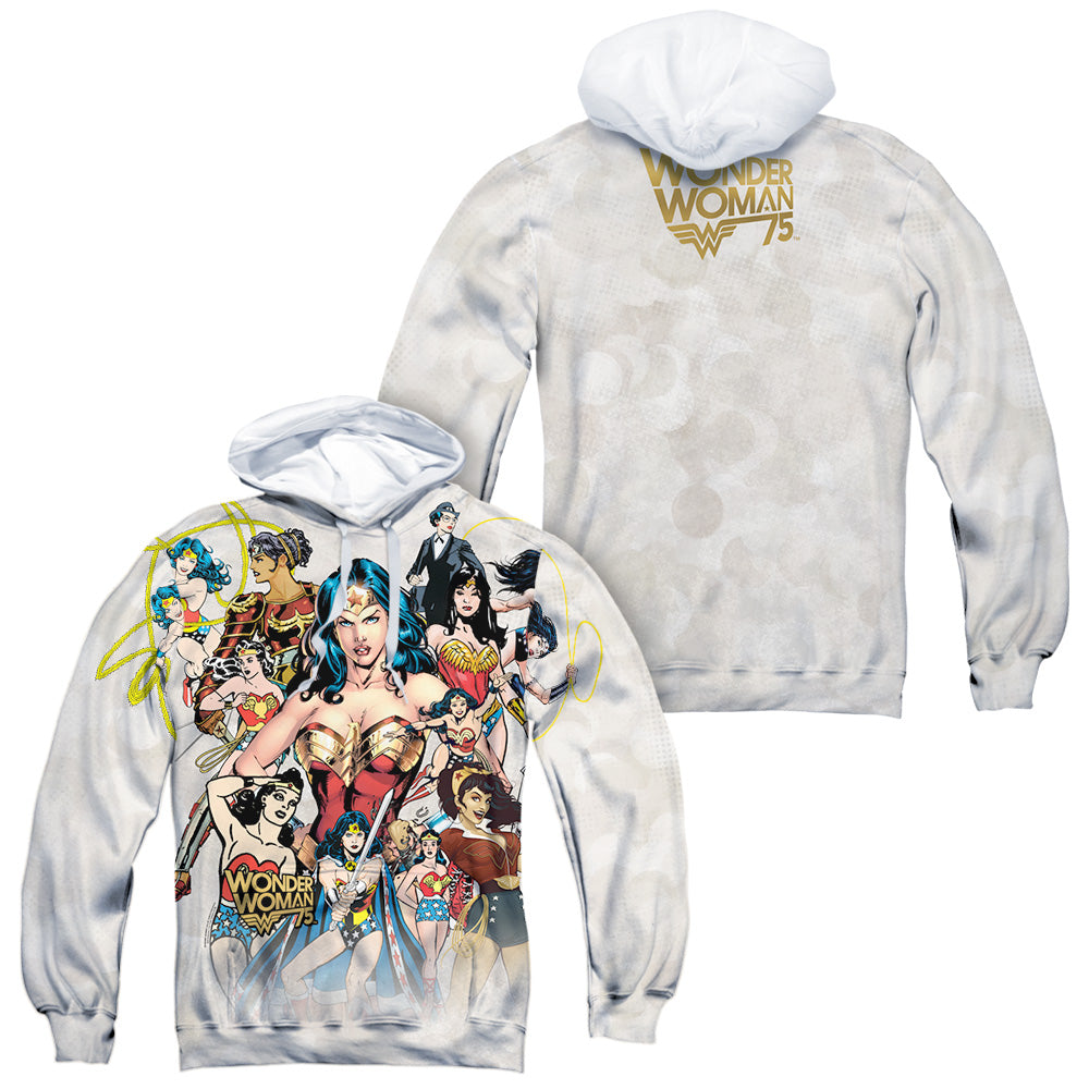 WONDER WOMAN/75TH COLLAGE (FRONT/BACK PRINT) - ADULT POLY PULLOVER HOODIE - MULTI