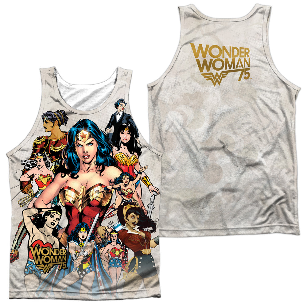 WONDER WOMAN/75TH COLLAGE (FRONT/BACK PRINT) - ADULT POLY TANK TOP - MULTI
