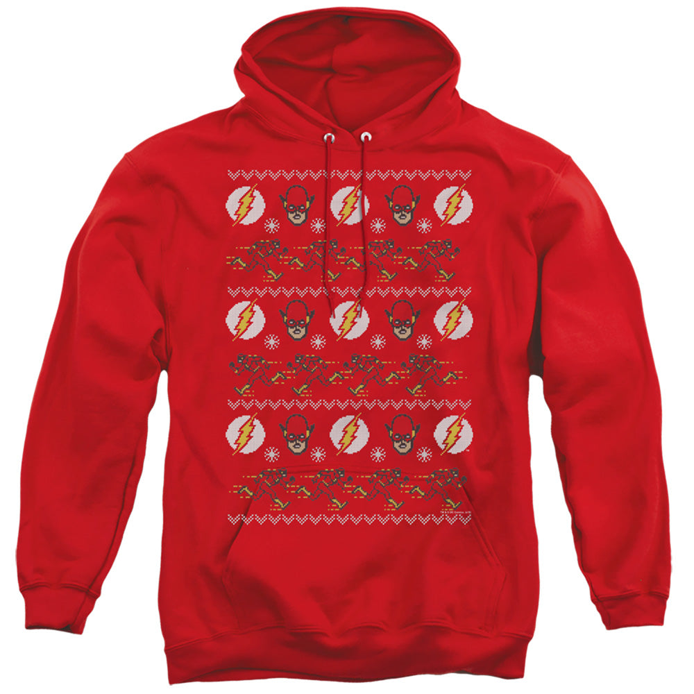 DC FLASH/THE FLASH UGLY CHRISTMAS SWEATER - ADULT PULLOVER HOODIE - RED