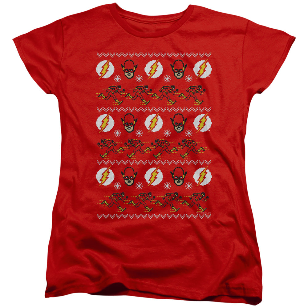 DC FLASH/THE FLASH UGLY CHRISTMAS SWEATER - S/S WOMENS TEE - RED
