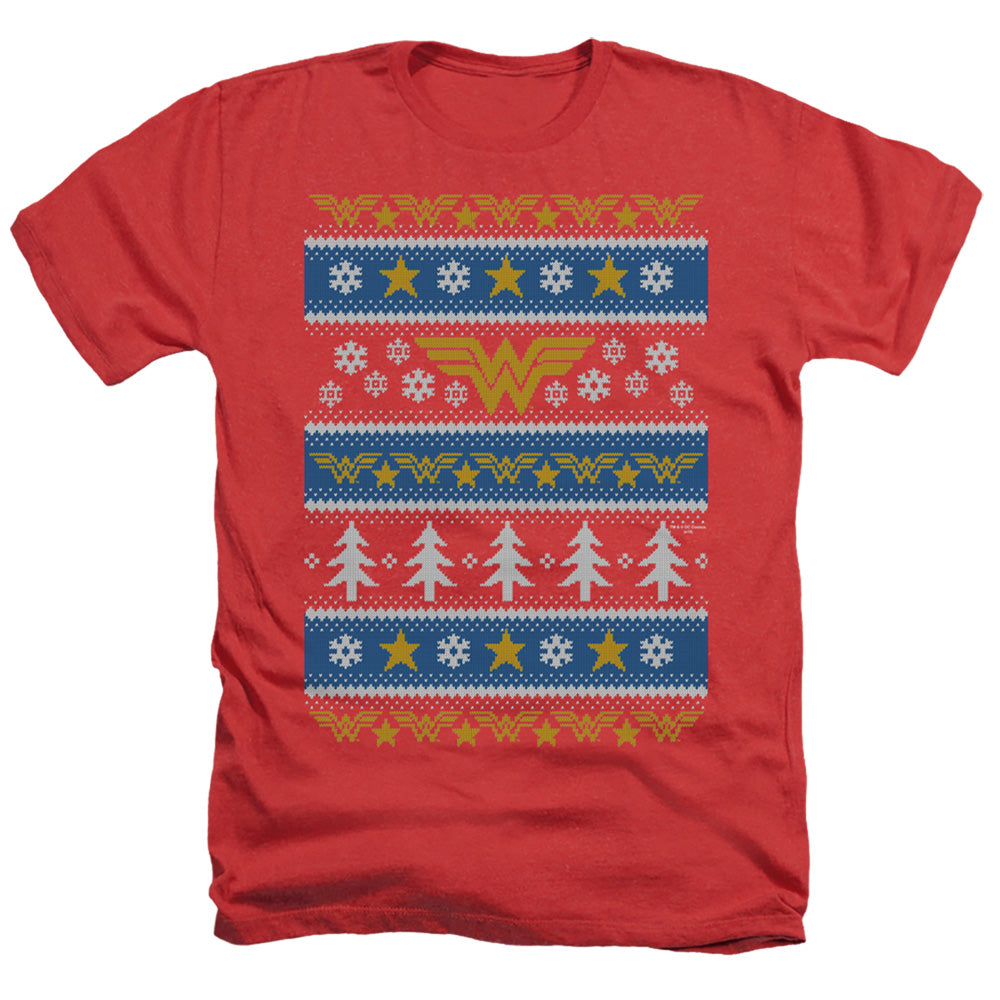 DC WONDER WOMAN/WONDER WOMAN CHRISTMAS SWEATER - ADULT HEATHER - RED