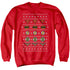 JLA/JUSTICE SHIELDS CHRISTMAS SWEATER - ADULT CREWNECK SWEATSHIRT - RED