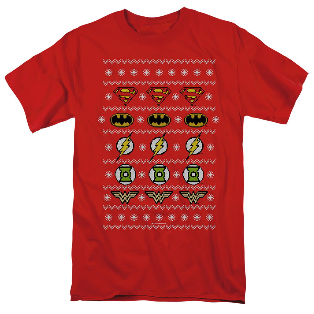 JLA/JUSTICE SHIELDS CHRISTMAS SWEATER - S/S ADULT 18/1 - RED