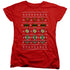 JLA/JUSTICE SHIELDS CHRISTMAS SWEATER - S/S WOMENS TEE - RED