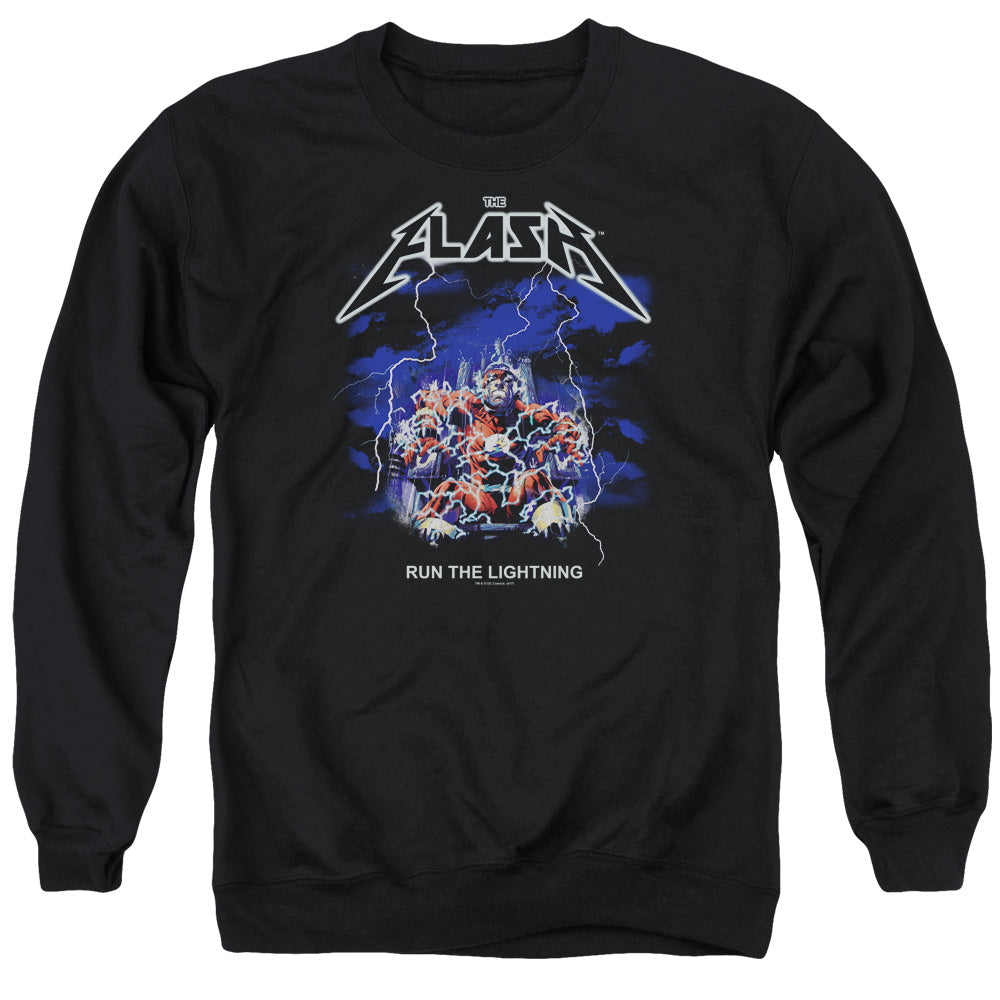 DC FLASH/RUN THE LIGHTNING - ADULT CREWNECK SWEATSHIRT - BLACK