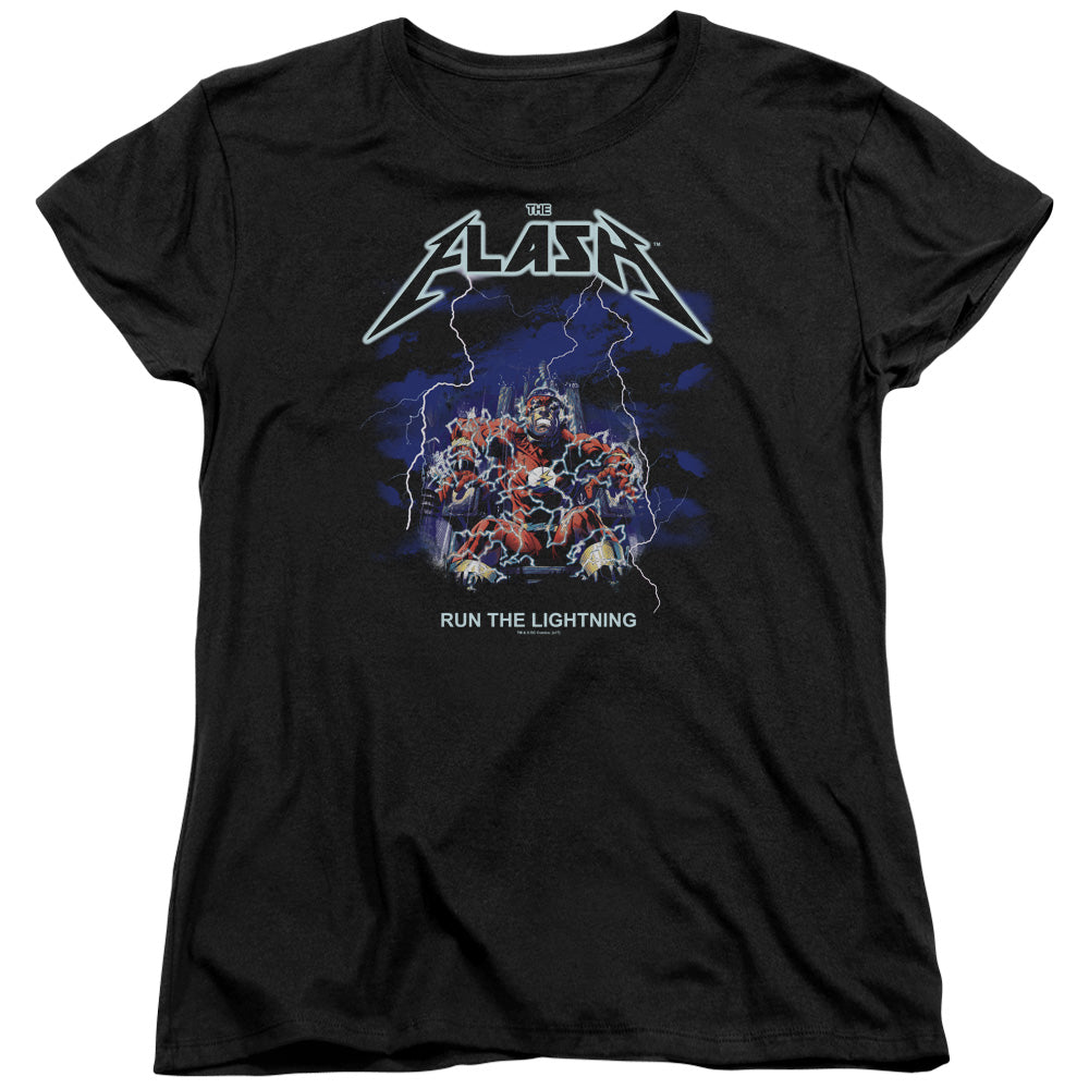 DC FLASH/RUN THE LIGHTNING - S/S WOMENS TEE - BLACK