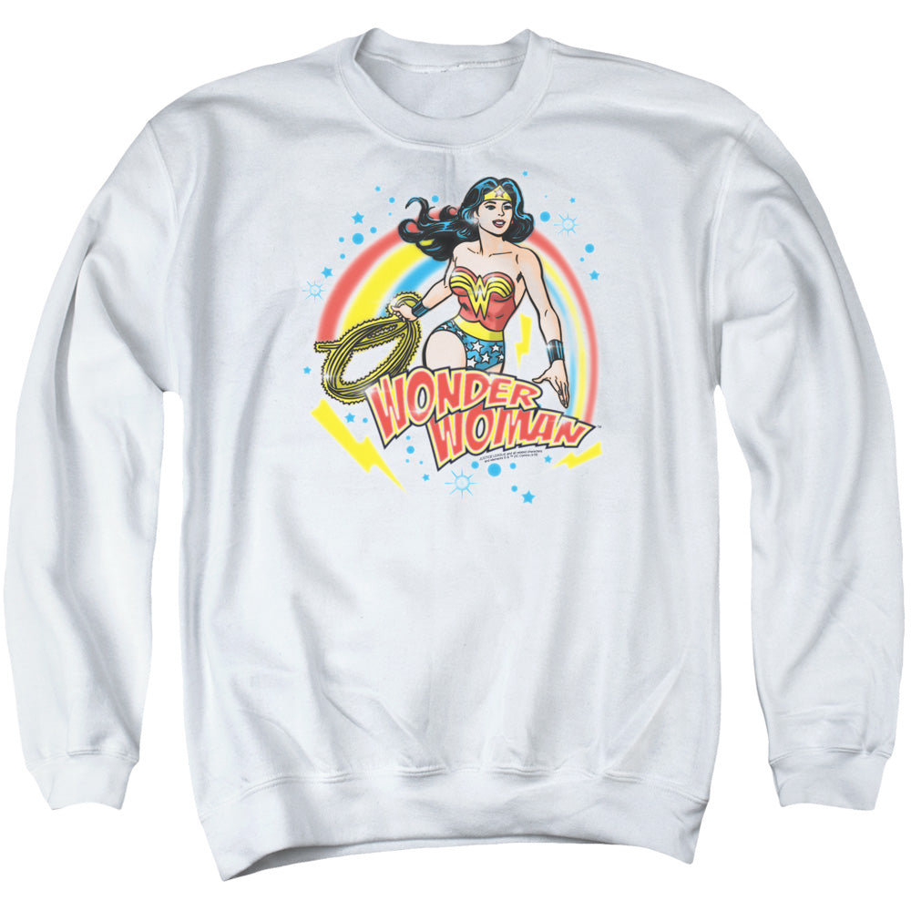 WONDER WOMAN/WONDER AIRBRUSH - ADULT CREWNECK SWEATSHIRT - WHITE