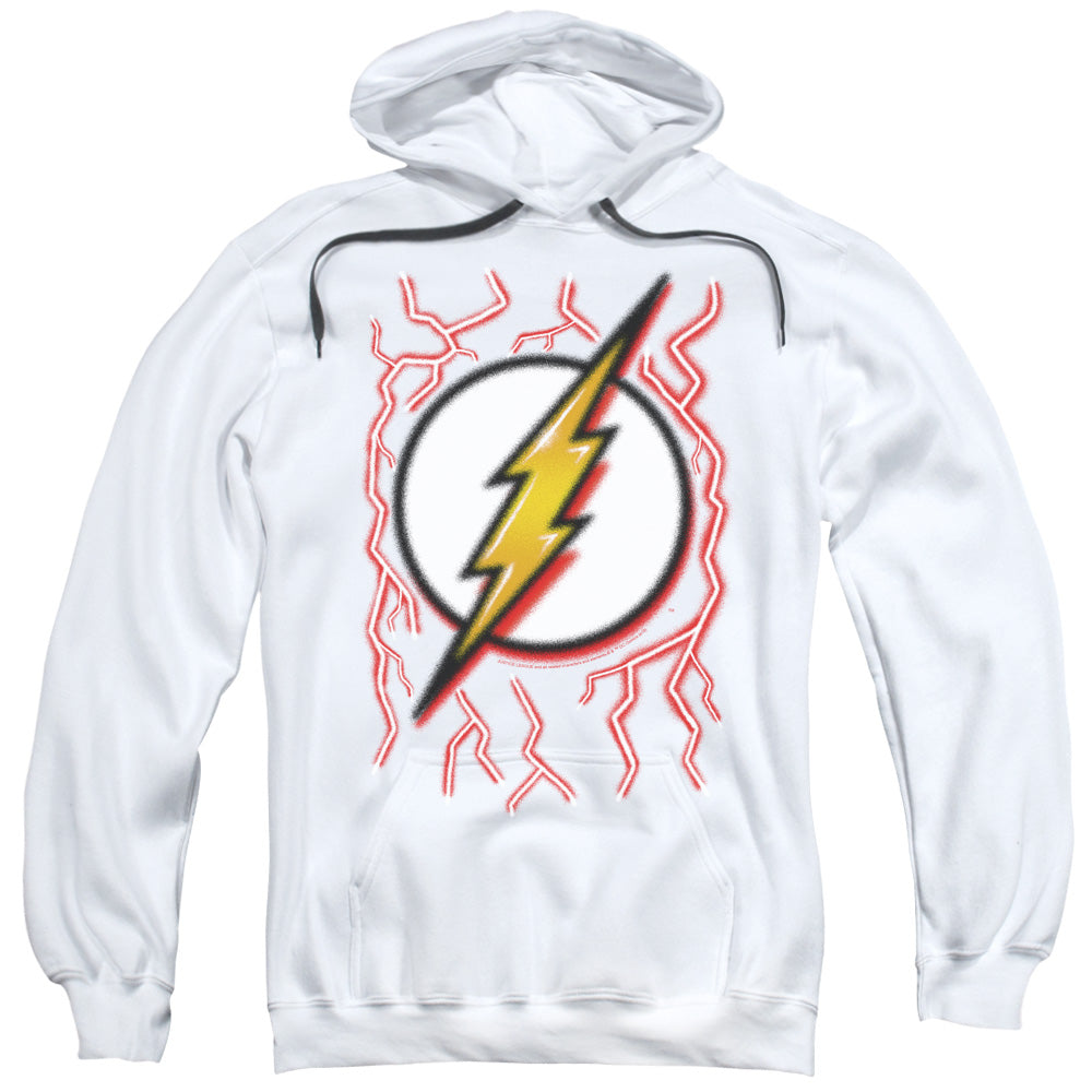 DC FLASH/AIRBRUSH BOLT - ADULT PULLOVER HOODIE - WHITE