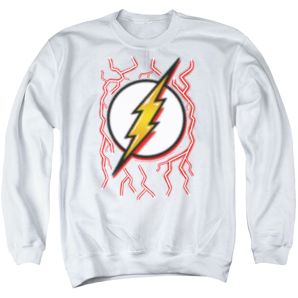 DC FLASH/AIRBRUSH BOLT - ADULT CREWNECK SWEATSHIRT - WHITE