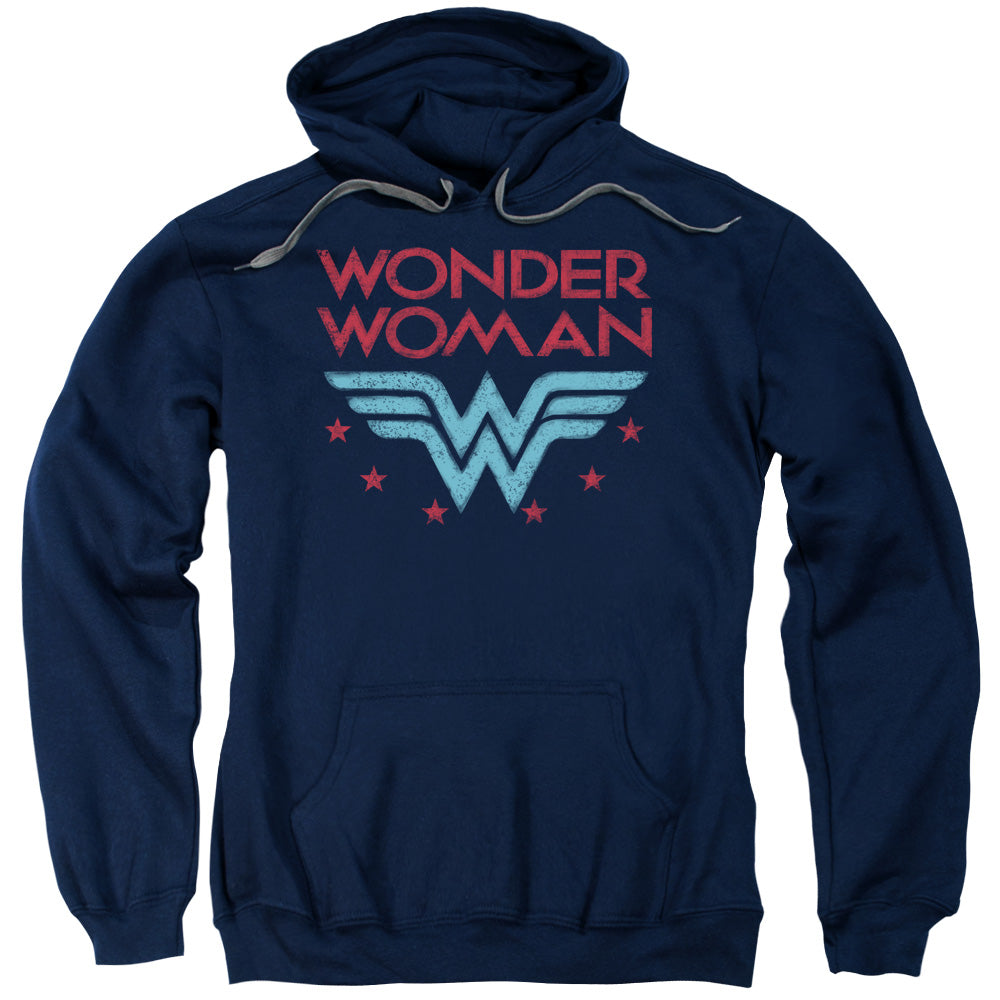 DC WONDER WOMAN/WONDER STARS - ADULT PULLOVER HOODIE - NAVY