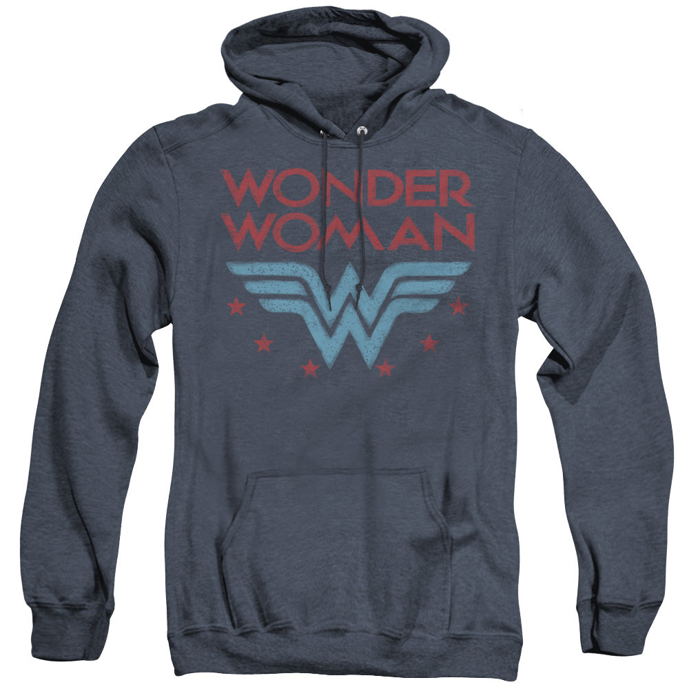 DC WONDER WOMAN/WONDER STARS - ADULT HEATHER HOODIE - NAVY