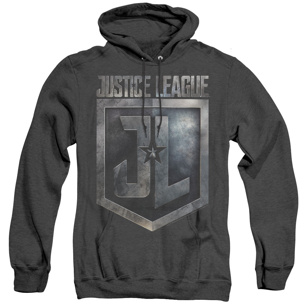 JUSTICE LEAGUE MOVIE/SHIELD LOGO - ADULT HEATHER HOODIE - BLACK