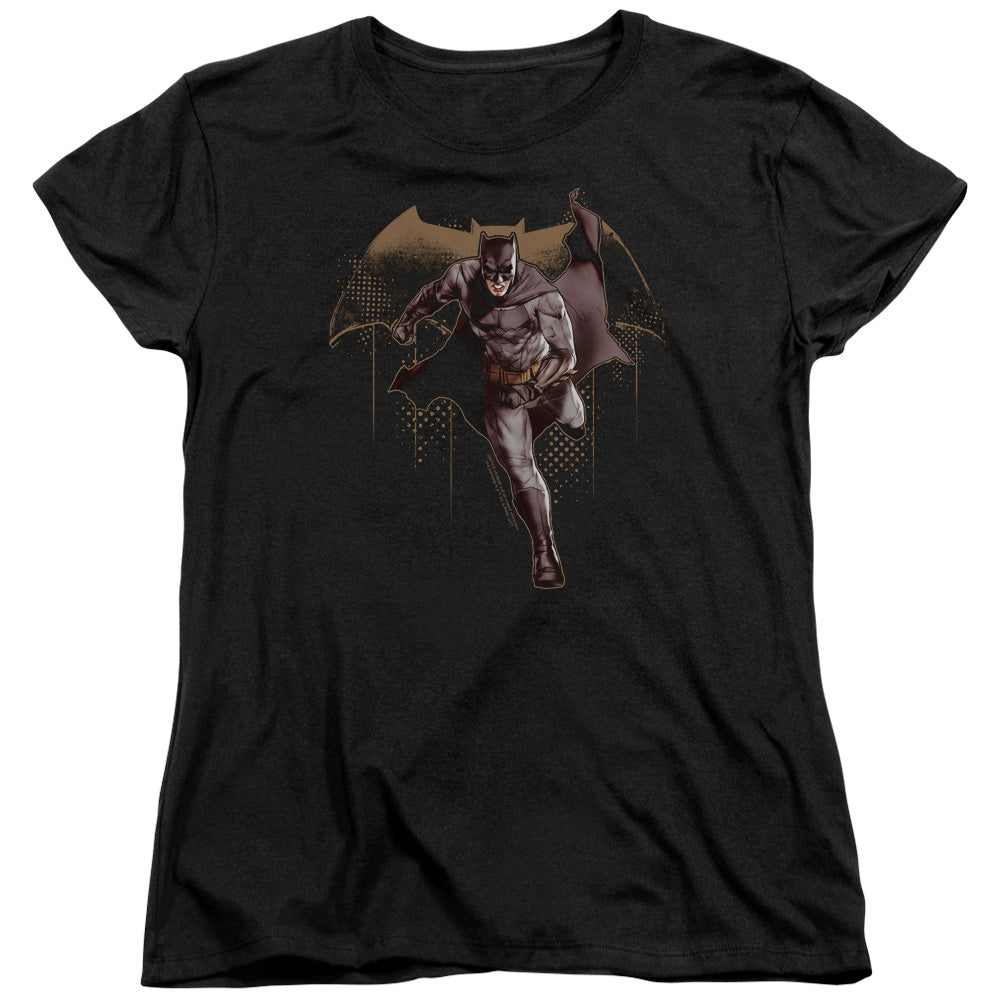 JUSTICE LEAGUE MOVIE/CAPED CRUSADER - S/S WOMENS TEE - BLACK