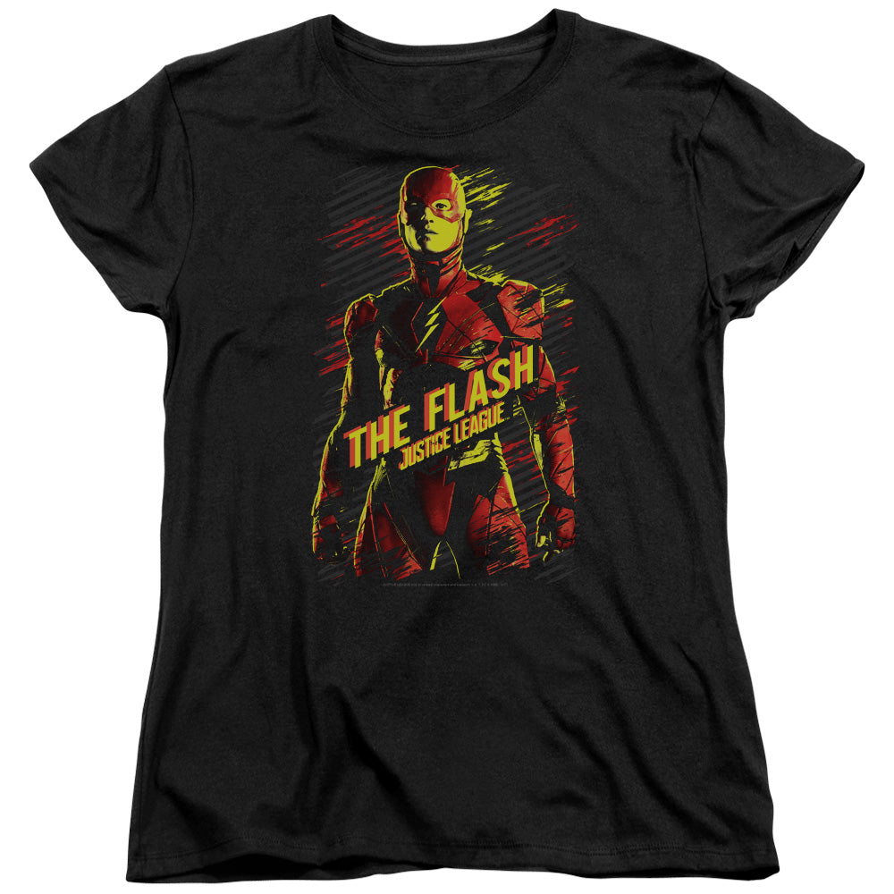 JUSTICE LEAGUE MOVIE/THE FLASH - S/S WOMENS TEE - BLACK