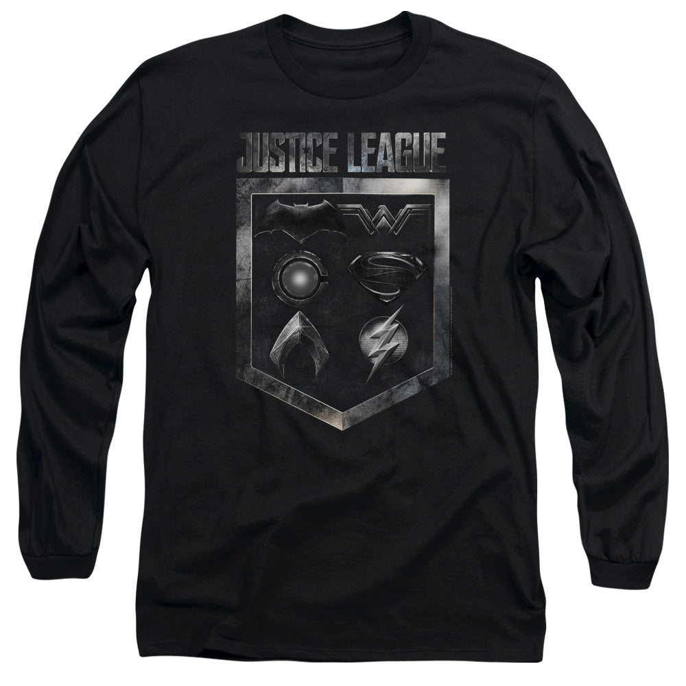 JUSTICE LEAGUE MOVIE/SHIELD OF EMBLEMS -  L/S ADULT 18/1  - BLACK
