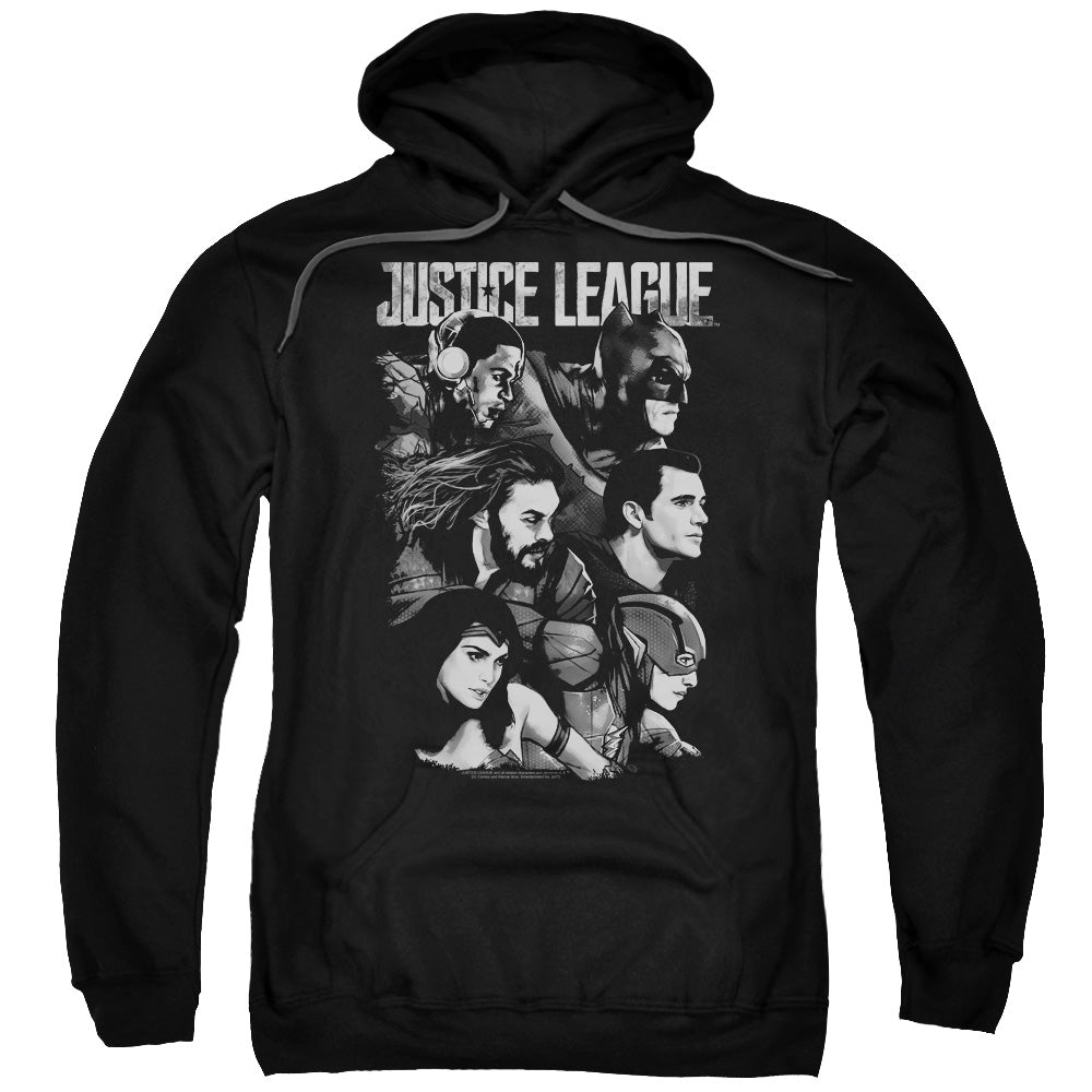 JUSTICE LEAGUE MOVIE/PUSHING FORWARD - ADULT PULLOVER HOODIE - BLACK