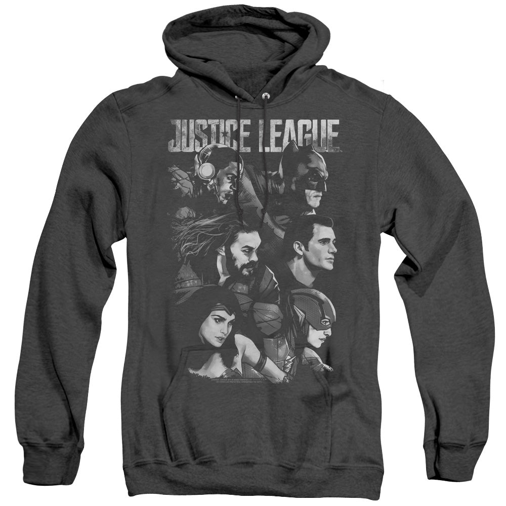 JUSTICE LEAGUE MOVIE/PUSHING FORWARD - ADULT HEATHER HOODIE - BLACK