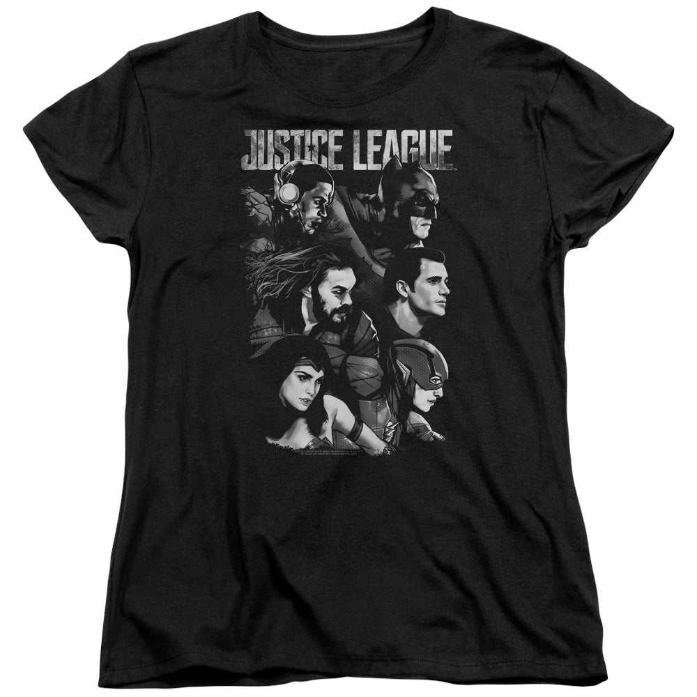 JUSTICE LEAGUE MOVIE/PUSHING FORWARD - S/S WOMENS TEE - BLACK