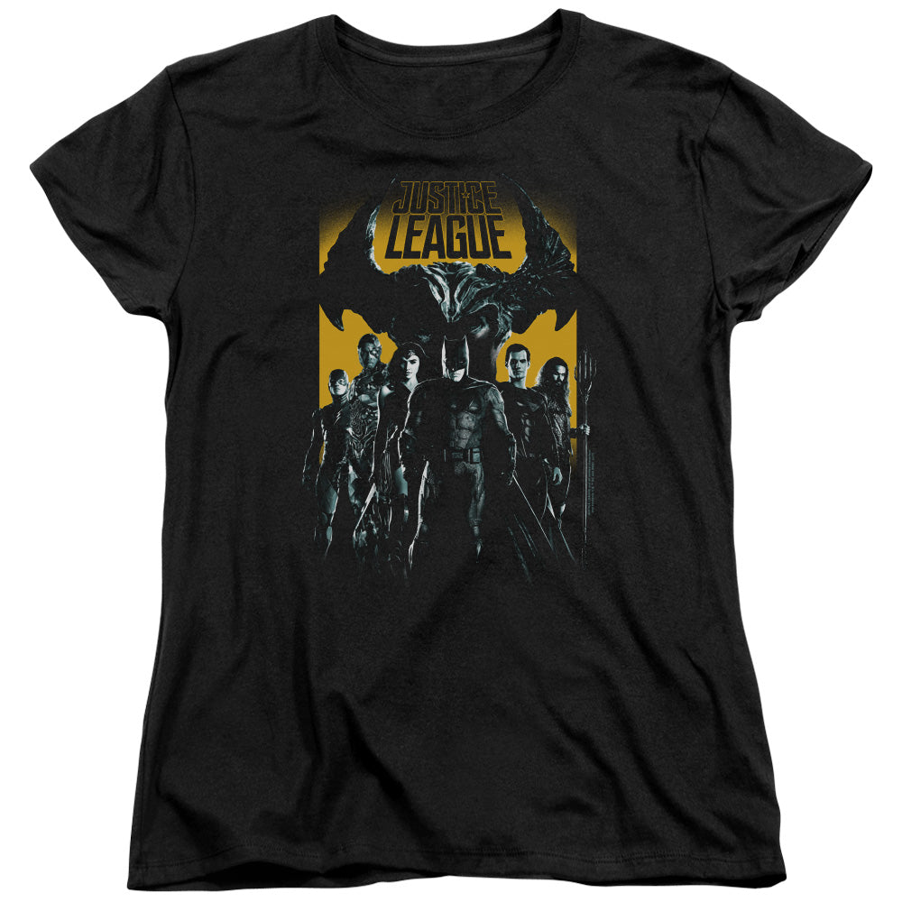 JUSTICE LEAGUE MOVIE/STAND UP TO EVIL - S/S WOMENS TEE - BLACK