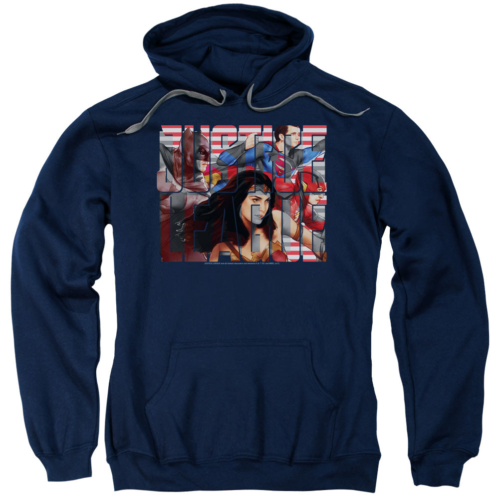 JUSTICE LEAGUE MOVIE/RALLY - ADULT PULLOVER HOODIE - NAVY