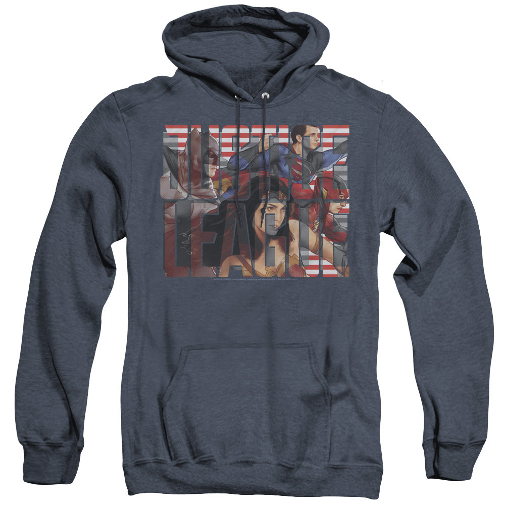 JUSTICE LEAGUE MOVIE/RALLY - ADULT HEATHER HOODIE - NAVY