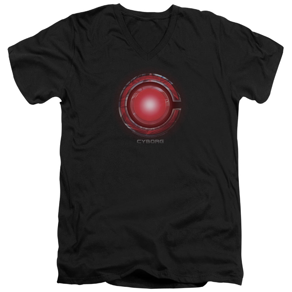 JUSTICE LEAGUE MOVIE/CYBORG LOGO - S/S ADULT V-NECK 30/1 - BLACK