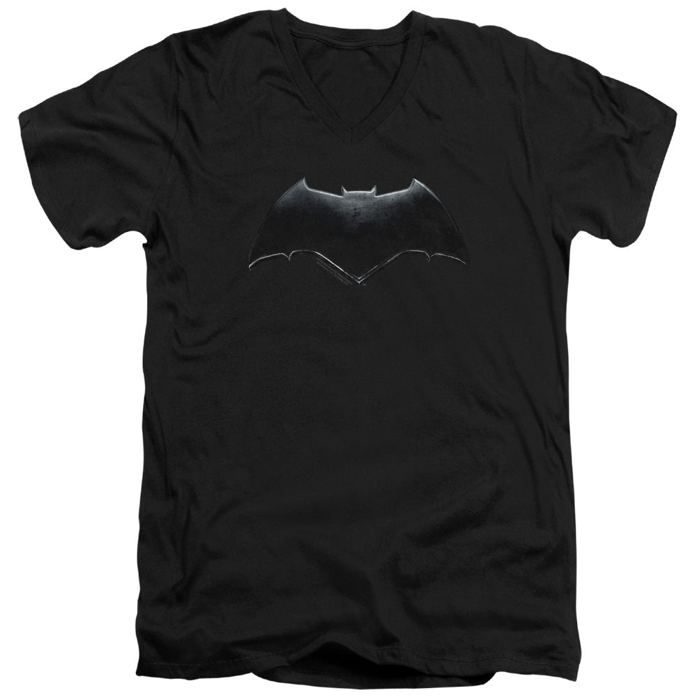 JUSTICE LEAGUE MOVIE/BATMAN LOGO - S/S ADULT V-NECK 30/1 - BLACK
