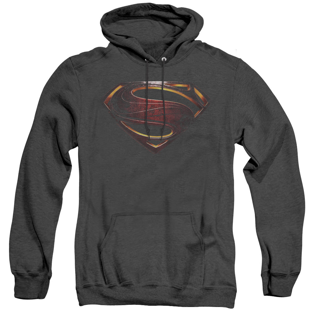 JUSTICE LEAGUE MOVIE/SUPERMAN LOGO - ADULT HEATHER HOODIE - BLACK