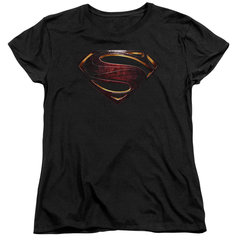 JUSTICE LEAGUE MOVIE/SUPERMAN LOGO - S/S WOMENS TEE - BLACK