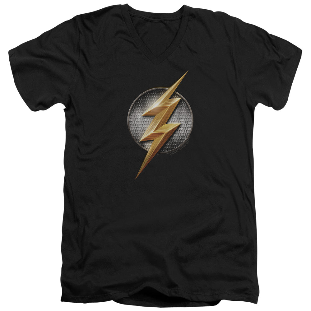 JUSTICE LEAGUE MOVIE/FLASH LOGO - S/S ADULT V-NECK 30/1 - BLACK