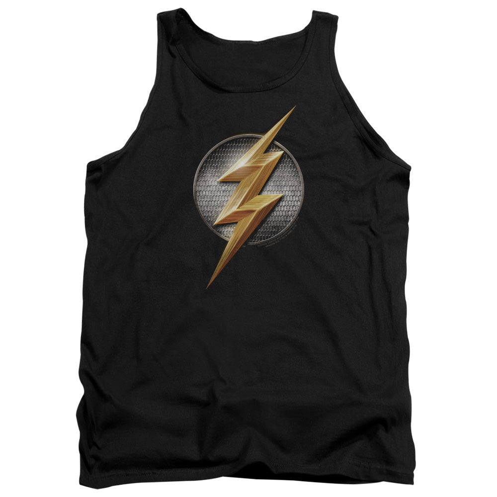 JUSTICE LEAGUE MOVIE/FLASH LOGO - ADULT TANK - BLACK