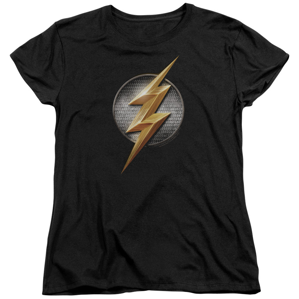 JUSTICE LEAGUE MOVIE/FLASH LOGO - S/S WOMENS TEE - BLACK